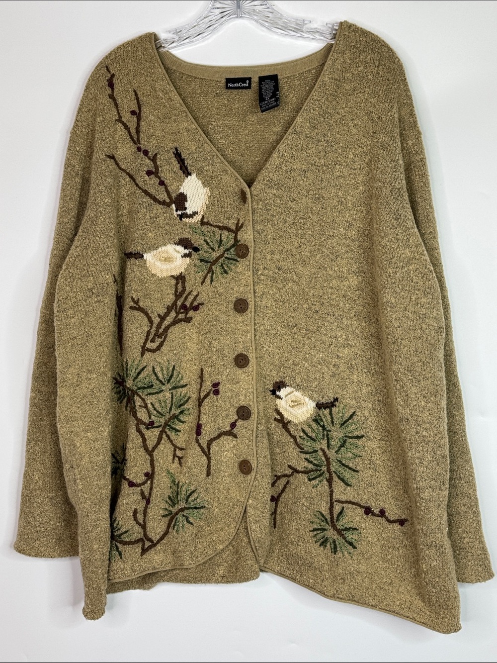 Vintage North Crest Chickadee Bird Button Up Sweater Size 4X